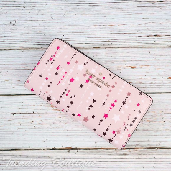 NWT Kate Spade Staci Twinkle Printed Large Slim Bifold Wallet in Pink Multi - Picture 3 of 6